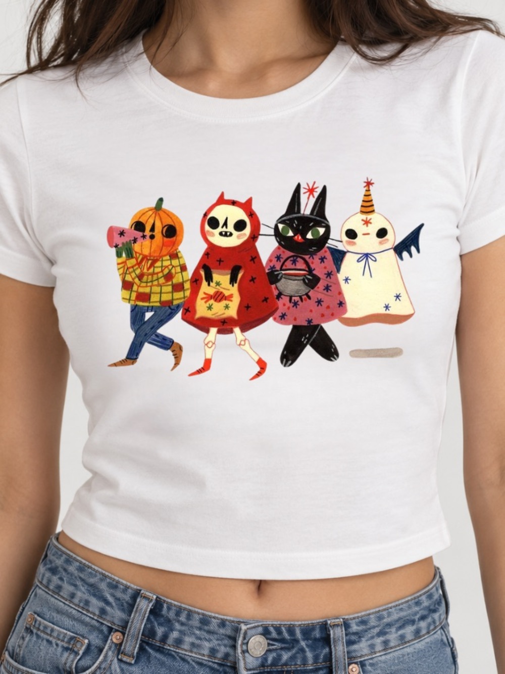 Halloween Pumpkin Head Red Hood Black Cat Ghost White BabyTee